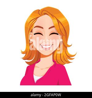 Espressione del volto di bella donna, ridendo. Emozione femminile. Carino personaggio cartoon bionda signora. Illustrazione del vettore di scorta isolata su backgroun bianco Illustrazione Vettoriale