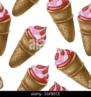Illustrazione disegno digitale gelato modello senza giunture di forme e colori diversi sullo sfondo. Illustrazione di alta qualità Foto Stock