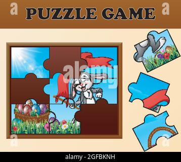 Gioco di puzzle con coniglietti di pasqua felice Illustrazione Vettoriale
