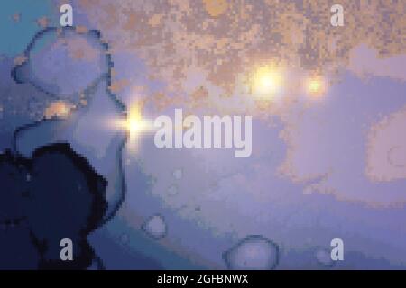 Moderno sfondo viola, blu e oro con vernice splash e glitter dorata Illustrazione Vettoriale