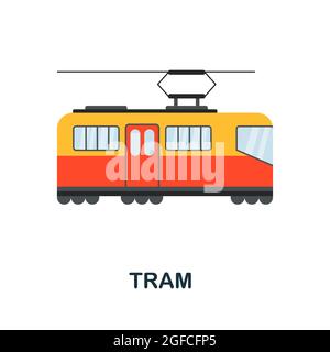 Icona del tram. Elemento di segno piatto dalla raccolta per il trasporto. Icona del Tram creativo per disegno di fotoricettore, modelli, infographics e più Illustrazione Vettoriale