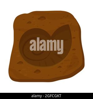 Conchiglia Amonite fossile, creatura preistorica in stile cartone animato isolato su sfondo bianco. Scienza spirale lumaca. . Illustrazione vettoriale Illustrazione Vettoriale