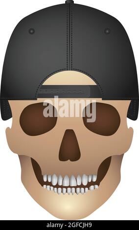 Cranio con hat su uno sfondo bianco. Illustrazione Vettoriale. Illustrazione Vettoriale