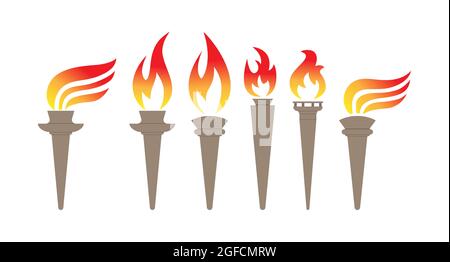 set di icone colorate della torcia. Immagine vettoriale per logo, siti Web, applicazioni e progetti tematici, stile piatto. Illustrazione Vettoriale