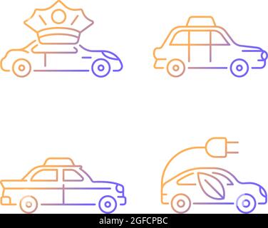 Set icone vettoriali lineari gradiente prenotazione taxi Illustrazione Vettoriale