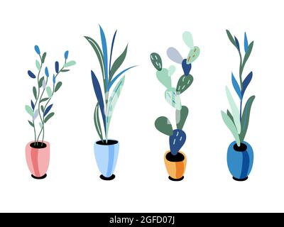 Piante in pentole flat vettoriale illustrazioni set Illustrazione Vettoriale