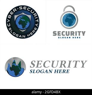 Design per la sicurezza informatica basato sulla tecnologia del logo del globo e del lucchetto Illustrazione Vettoriale