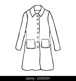 Illustrazione dello schizzo vettoriale. Cappotto donna, disegno piatto moda. Cappotto per disegno unisex. Illustrazione Vettoriale