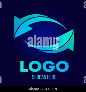 Illustrazione vettoriale del disegno astratto del logo per il commercio sul backgroud blu. Illustrazione Vettoriale