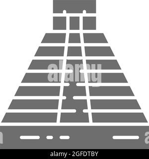 Vettore Chichen Itza, Piramide di Kukulkan, Palenque, Tulum, Teotihuacan icona grigia. Simbolo e design dell'illustrazione dei simboli. Isolato su sfondo bianco Illustrazione Vettoriale