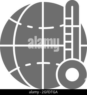 Riscaldamento globale, icona grigia con temperatura eccessivamente elevata. Illustrazione Vettoriale