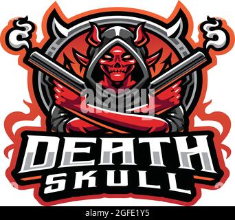 Death cranio gunner esport gioco nuovo vettore logo mascotte Illustrazione Vettoriale