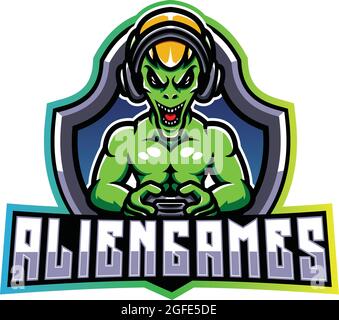 alien esportano gioco mascotte logo vettore Illustrazione Vettoriale