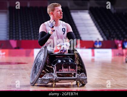 TOKYO, GIAPPONE. 25 ago 2021. Jim Roberts della Gran Bretagna in Men's Wheelchair Basketball GBR vs CAN durante i Giochi Paralimpici di Tokyo 2020 allo Stadio Nazionale di Yoyogi mercoledì 25 agosto 2021 a TOKYO, GIAPPONE. Credit: Taka G Wu/Alamy Live News Foto Stock