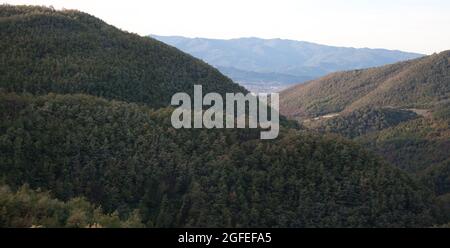 Colline toscane (vista da montagna), Toscana, Italia Foto Stock