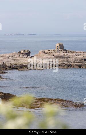 Il vecchio negozio di dinamo a Seahouses Harbour, North Sunderland, Northumberland, Inghilterra Foto Stock