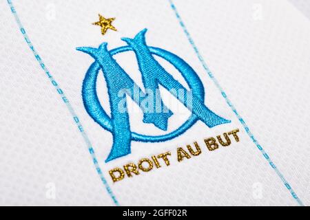 Primo piano del kit Olympique de Marseille 2020/21. Foto Stock