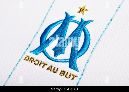 Primo piano del kit Olympique de Marseille 2020/21. Foto Stock