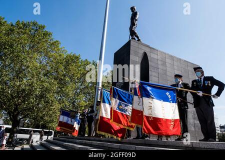 Cerimonia della liberazione di Parigi, alla presenza dei veterani, il sindaco di Parigi Anne Hidalgo e Geneviève Darrieusecq, Segretario di Stato al Ministro delle forze Armate responsabile della memoria e dei Veterani, a Parigi, in Francia, il 25 agosto 2021. Foto di Pierrick Villette/Avenir Pictures/ABACAPRESS.COM Foto Stock