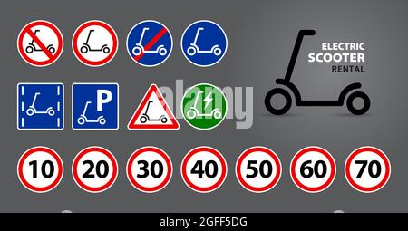 set di cartelli stradali, puntatori per scooter Illustrazione Vettoriale