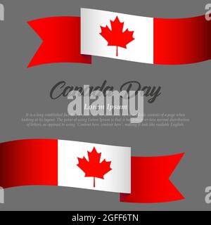 Banner Happy Canada Day con posto per test e bandiere su sfondo grigio Illustrazione Vettoriale