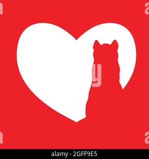 Cartoon carino gatto rosso nel cuore del logo. Illustrazione per bambini con animali domestici. Grazioso pet. Illustrazione Vettoriale