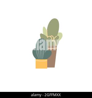 Flat cartoon home piante cactuses in pentola, arredamento casa, elementi interni camera concetto di illustrazione vettoriale Illustrazione Vettoriale