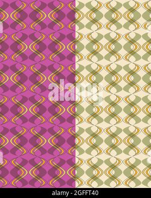 design retrò geometrico senza cuciture anni '70. Elegante replica creativa, onda curva ornamento, effetto trasparenza. Tavolozza di colori pastello. Lilla Illustrazione Vettoriale
