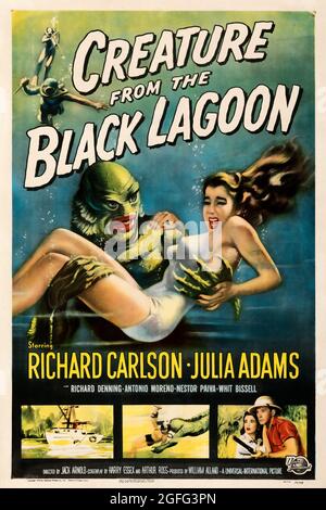 Poster del film vintage: Creatura della Laguna Nera, 1954. Film horror in 3D in bianco e nero americano. Foto Stock