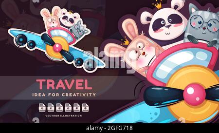Cartoon personaggio animale amico viaggio. Illustrazione Vettoriale