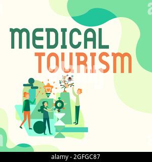 Didascalia concettuale Turismo medico. Parola per viaggiare al di fuori del paese per ricevere assistenza medica tre Collagues Illustrazione pratica artigianato a mano Foto Stock