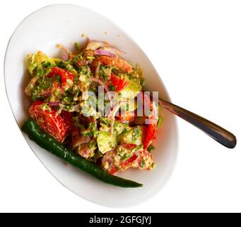 Insalata di verdure con pomodori e cetrioli Foto Stock