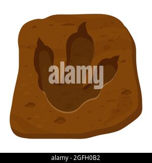 Dinosauro fossile, impronta di zampa, sentiero rettile in stile cartoon isolato su sfondo bianco. Reperti archeologici e paleontologici. . Illustrazione vettoriale Illustrazione Vettoriale