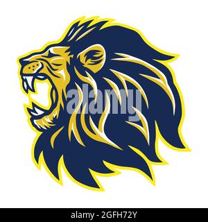 Wild Lion Roaring Head Mascot Illustrazione Vettoriale