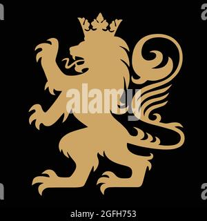 Araldica con modello con logo a corona e leone d'oro Vector Illustrazione Vettoriale