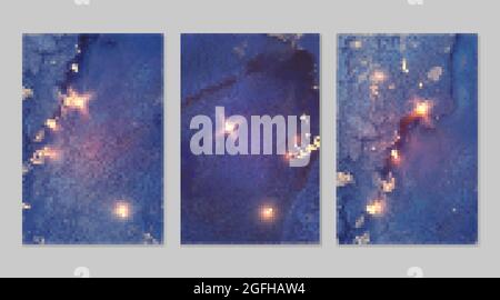 Set di sfondi astratti in denim blu e oro con texture in marmo e brillare glitter Illustrazione Vettoriale