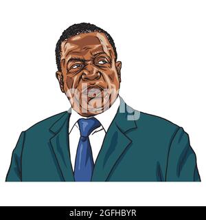 Emmerson Mnangagwa Presidente dello Zimbabwe. Illustrazione vettoriale della caricatura verticale. Harare, 29 novembre 2017 Illustrazione Vettoriale