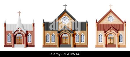 Esterno della chiesa cattolica o protestante set. Illustrazione Vettoriale