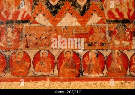 Tibet: 15° Tibet occidentale. Secolo d.C. Bhaishayja guru Vaisravana e donatori. Foto Stock