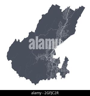 Mappa di Wellington. Mappa vettoriale dettagliata dell'area amministrativa della città di Wellington. Paesaggio urbano poster vista aria metropolitana. Terra nera con strade bianche, ro Illustrazione Vettoriale