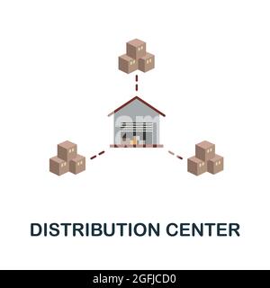 Icona piatta del centro di distribuzione. Semplice cartello dalla raccolta logistica. Illustrazione di icone del centro di distribuzione creativa per disegno di fotoricettore, infographics e. Illustrazione Vettoriale