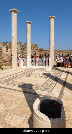 La casa con il Dioniso presso il sito archeologico di Delos, Grecia Foto Stock