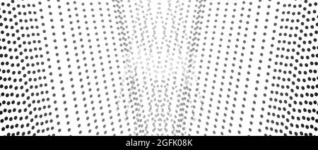 Strisce simmetriche di nero, punti grigi, sfondo bianco. Linee tracciate dritte. Modello monocromatico vettoriale. Tecnologia astratta op art design. EPS10 Illustrazione Vettoriale
