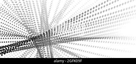 Strisce diagonali di punti neri e grigi. Linee punteggiate dritte, sfumatura. Sfondo bianco. Modello monocromatico vettoriale. Techno op art design. EPS10 Illustrazione Vettoriale