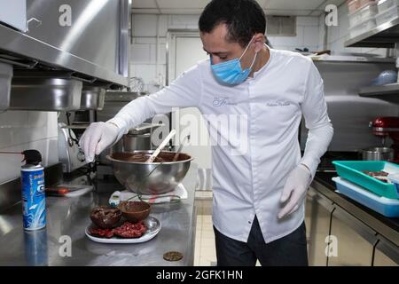 La Flibuste, un ristorante gastronomico Michelin STAR: Cioccolatini di Pasqua, uova di cioccolato, a Villeneuve Loubet (Francia sud-orientale), il 30 marzo, Foto Stock