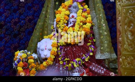 Rara immagine della dea Danteswari, Tempio di Danteshwari, Jagdalpur, Chhatisgarh, India. Una delle 52 Shakti Peethas. Il Tempio fu costruito nel XIV secolo Foto Stock