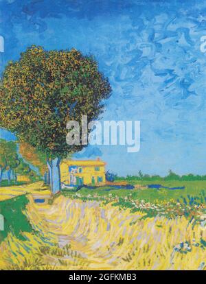 Vincent van Gogh – Avenue ad Arles con case (1888) famoso paesaggio dipinto. Foto Stock