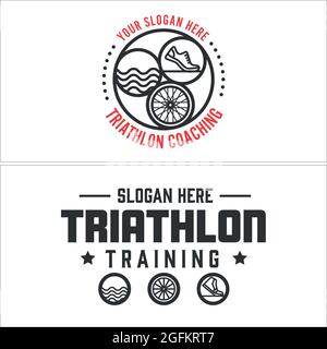Triathlon simbolo corsa nuoto ciclismo logo design Illustrazione Vettoriale