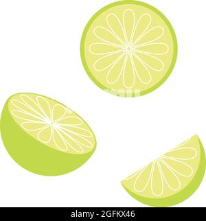 Calce vettoriale. Fette di lime e succo, collezione di illustrazioni vettoriali Illustrazione Vettoriale