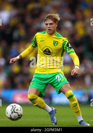 Brandon Williams di Norwich City (in prestito da Manchester United) - Norwich City / AFC Bournemouth, Carabao Cup, Carrow Road, Norwich, Regno Unito - 24 agosto 2021 solo per uso editoriale - si applicano le restrizioni DataCo Foto Stock